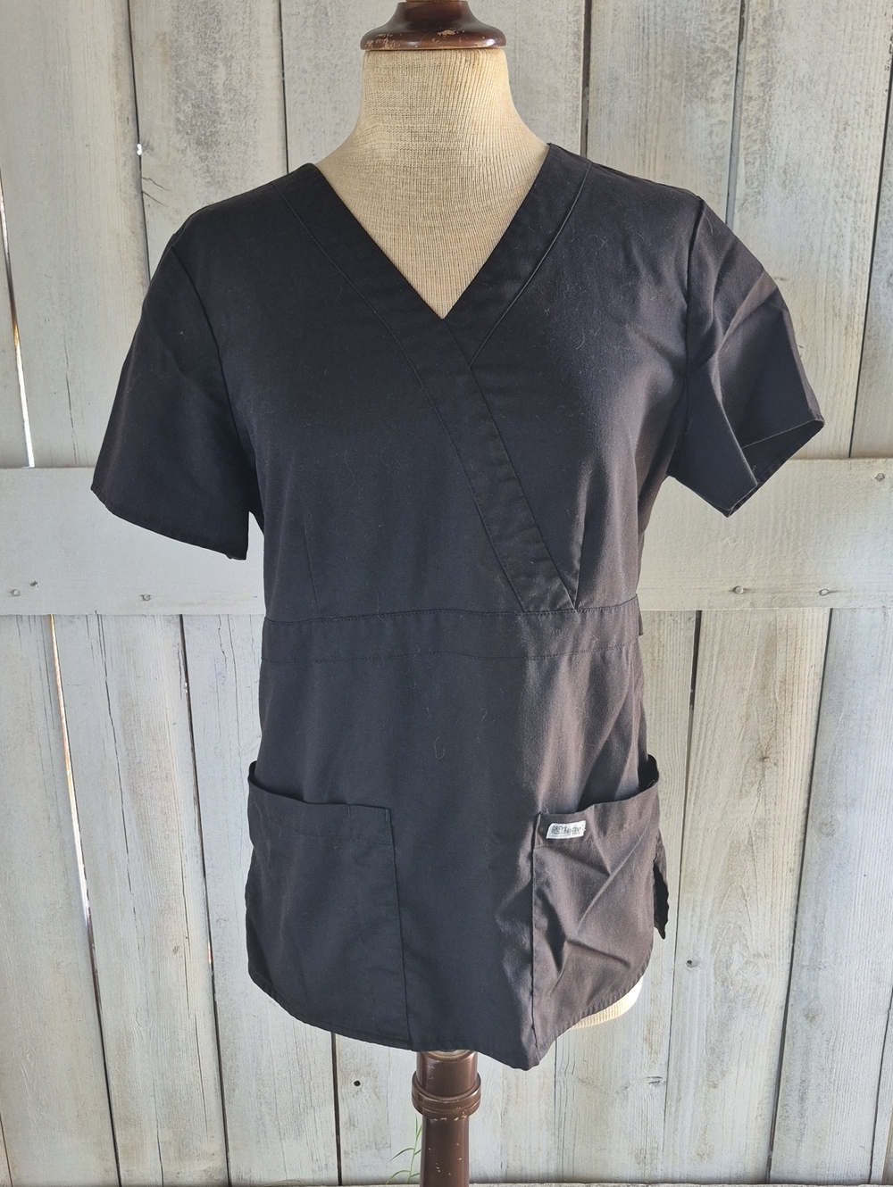 Barco Uniforms Greys Anatomy Black Wrap-Style Short Sleeve Scrub Top